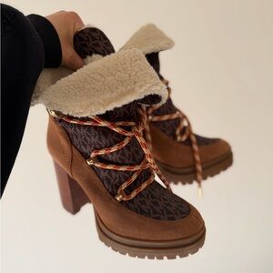 Michael Kors Brown Suede & Logo Lace-Up Platform Boot